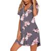 imageEkouaer Womens Nightgown Button Down Sleep Shirts Short Sleeve Nightshirt VNeck Sleepdress Soft SleepwerGrey Flower