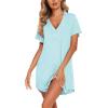 imageEkouaer Womens Nightgown Button Down Sleep Shirts Short Sleeve Nightshirt VNeck Sleepdress Soft SleepwerLight Blue