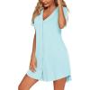 imageEkouaer Womens Nightgown Button Down Sleep Shirts Short Sleeve Nightshirt VNeck Sleepdress Soft SleepwerLight Blue