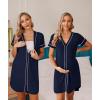 imageEkouaer Womens Nightgown Button Down Sleep Shirts Short Sleeve Nightshirt VNeck Sleepdress Soft SleepwerNavy Blue