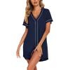 imageEkouaer Womens Nightgown Button Down Sleep Shirts Short Sleeve Nightshirt VNeck Sleepdress Soft SleepwerNavy Blue