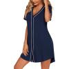 imageEkouaer Womens Nightgown Button Down Sleep Shirts Short Sleeve Nightshirt VNeck Sleepdress Soft SleepwerNavy Blue