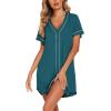 imageEkouaer Womens Nightgown Button Down Sleep Shirts Short Sleeve Nightshirt VNeck Sleepdress Soft SleepwerPeacock Blue