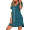 imageEkouaer Womens Nightgown Button Down Sleep Shirts Short Sleeve Nightshirt VNeck Sleepdress Soft SleepwerPeacock Blue