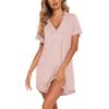 imageEkouaer Womens Nightgown Button Down Sleep Shirts Short Sleeve Nightshirt VNeck Sleepdress Soft SleepwerPink