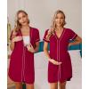 imageEkouaer Womens Nightgown Button Down Sleep Shirts Short Sleeve Nightshirt VNeck Sleepdress Soft SleepwerWine Red