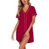 imageEkouaer Womens Nightgown Button Down Sleep Shirts Short Sleeve Nightshirt VNeck Sleepdress Soft SleepwerWine Red