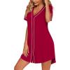 imageEkouaer Womens Nightgown Button Down Sleep Shirts Short Sleeve Nightshirt VNeck Sleepdress Soft SleepwerWine Red