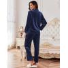 imageEkouaer Womens Velvet Pajamas Set Long Sleeve Button Up Sleepwear Soft 2 Piece Loungewear Pj SetDark Blue