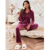 imageEkouaer Womens Velvet Pajamas Set Long Sleeve Button Up Sleepwear Soft 2 Piece Loungewear Pj SetWine Red