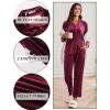 imageEkouaer Womens Velvet Pajamas Set Long Sleeve Button Up Sleepwear Soft 2 Piece Loungewear Pj SetWine Red