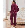 imageEkouaer Womens Velvet Pajamas Set Long Sleeve Button Up Sleepwear Soft 2 Piece Loungewear Pj SetWine Red