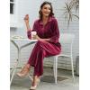 imageEkouaer Womens Velvet Pajamas Set Long Sleeve Button Up Sleepwear Soft 2 Piece Loungewear Pj SetWine Red