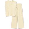 imageEkouaer Lounge Sets for Women 2 Piece Outfits Knit Cap Sleeve PJ Tops Long Pajama Pants Casual Sweater SetBeige