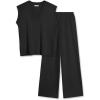 imageEkouaer Lounge Sets for Women 2 Piece Outfits Knit Cap Sleeve PJ Tops Long Pajama Pants Casual Sweater SetBlack