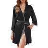 imageEkouaer Robes for Women Knee Length Kimono Bathrobe 34 Sleeve Sleep Robe Cozy Sleepwear with Pockets SXXLBlack