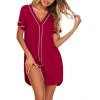 imageEkouaer Womens Nightgown Button Down Sleep Shirts Short Sleeve Nightshirt VNeck Sleepdress Soft SleepwerWine Red