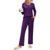 imageEkouaer Womens Pajama Sets 2 Piece Lounge Outfits Soft Long Sleeve Ladies Pjs Loungewear Top and Pants with Pocket SleepwearPurple