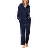 imageEkouaer Womens Velvet Pajamas Set Long Sleeve Button Up Sleepwear Soft 2 Piece Loungewear Pj SetDark Blue