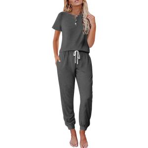 imageEkouaer Lounge Sets for Women 2 Piece Pjs Short Sleeve Pajamas Set Joggers Pants Sleepwear Soft Outfits SXXLDark Grey