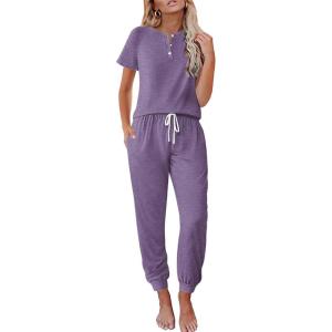 imageEkouaer Lounge Sets for Women 2 Piece Pjs Short Sleeve Pajamas Set Joggers Pants Sleepwear Soft Outfits SXXLLavender