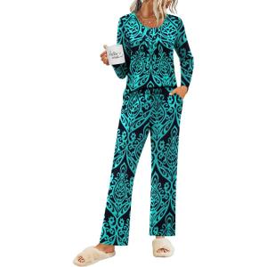 imageEkouaer Womens Pajama Sets 2 Piece Lounge Outfits Soft Long Sleeve Ladies Pjs Loungewear Top and Pants with Pocket SleepwearGeometry