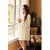 imageEkouaer Nightgowns for Women Long Sleeve Sleep Shirts Waffle Knit Nightshirts Soft Sleep Dress Oversized SleepwearCream Color