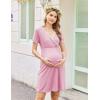 imageEkouaer Nursing Nightgown Delivery and Labor Gown for Hospital Short Sleeve Maternity Breastfeeding DressMisty Rose