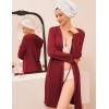 imageEkouaer Robes for Women Waffle Knit Hooded Bathrobe Lightweight Robe Soft Knee Length Sleepwear with PocketsDark Red