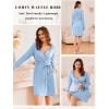 imageEkouaer Robes for Women Waffle Knit Hooded Bathrobe Lightweight Robe Soft Knee Length Sleepwear with PocketsLight Blue