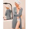 imageEkouaer Robes for Women Waffle Knit Hooded Bathrobe Lightweight Robe Soft Knee Length Sleepwear with PocketsLight Gray