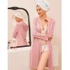 imageEkouaer Robes for Women Waffle Knit Hooded Bathrobe Lightweight Robe Soft Knee Length Sleepwear with PocketsPink