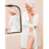 imageEkouaer Robes for Women Waffle Knit Hooded Bathrobe Lightweight Robe Soft Knee Length Sleepwear with PocketsWhite