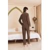 imageEkouaer Womens Fleece Pajama Sets Long Sleeve Button Down Twopiece Sleepwear Soft Lounge SetBrown