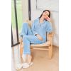 imageEkouaer Womens Fleece Pajama Sets Long Sleeve Button Down Twopiece Sleepwear Soft Lounge SetLight Blue