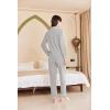 imageEkouaer Womens Fleece Pajama Sets Long Sleeve Button Down Twopiece Sleepwear Soft Lounge SetLight Gray