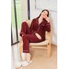 imageEkouaer Womens Fleece Pajama Sets Long Sleeve Button Down Twopiece Sleepwear Soft Lounge SetMaroon Red