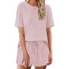 imageEkouaer Cotton Pajamas Set for Womens Soft Short Sleeve Lounge Set Shorts Sleepwear Set 2 Piece Pjs SetsPink