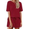 imageEkouaer Cotton Pajamas Set for Womens Soft Short Sleeve Lounge Set Shorts Sleepwear Set 2 Piece Pjs SetsRed