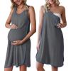 imageEkouaer Labor and Delivery Gown for Hospital 3 in 1 Nursing Dress Sleeveless Maternity Snap Button Breastfeeding NightgownGrey