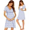 imageEkouaer Nursing Nightgown Delivery and Labor Gown for Hospital Short Sleeve Maternity Breastfeeding DressBlue White Floral