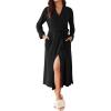 imageEkouaer Robes for Women Long Light Weight Knit Bathrobe Soft Sleepwear Ladies Loungewear Kimono Spa Robe SXXLBlack