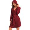 imageEkouaer Robes for Women Waffle Knit Hooded Bathrobe Lightweight Robe Soft Knee Length Sleepwear with PocketsDark Red