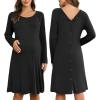 imageEkouaer Women Maternity Nightgown Labor Delivery Nursing Gown Hospital Breastfeeding Dress Button Down Long Sleeve SleepwearBlack