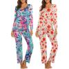 imageEkouaer Womens 2 Pack Pajamas Set Long Sleeve Pajamas Top and Pants V Neck Pjs Sets Soft Sleepwear Loungewear SXXLRed Flowers  Tiedye Flowers