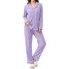 imageEkouaer Womens Fleece Pajama Sets Long Sleeve Button Down Twopiece Sleepwear Soft Lounge SetPurple