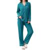 imageEkouaer Womens Fleece Pajama Sets Long Sleeve Button Down Twopiece Sleepwear Soft Lounge SetSee Green