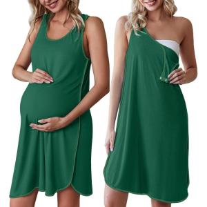 imageEkouaer Labor and Delivery Gown for Hospital 3 in 1 Nursing Dress Sleeveless Maternity Snap Button Breastfeeding NightgownIvy Green