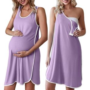 imageEkouaer Labor and Delivery Gown for Hospital 3 in 1 Nursing Dress Sleeveless Maternity Snap Button Breastfeeding NightgownLilac