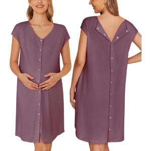 imageEkouaer LaborDeliveryHospital Gown Nursing Nightgown Maternity Sleepwear With Pockets Postpartum Gowns with Button SXXLMauve
